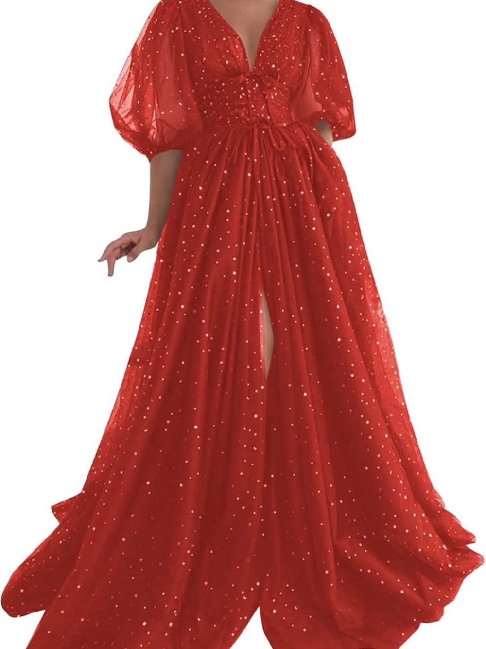 Elegant Red Sequin V-Neck Maxi Dress